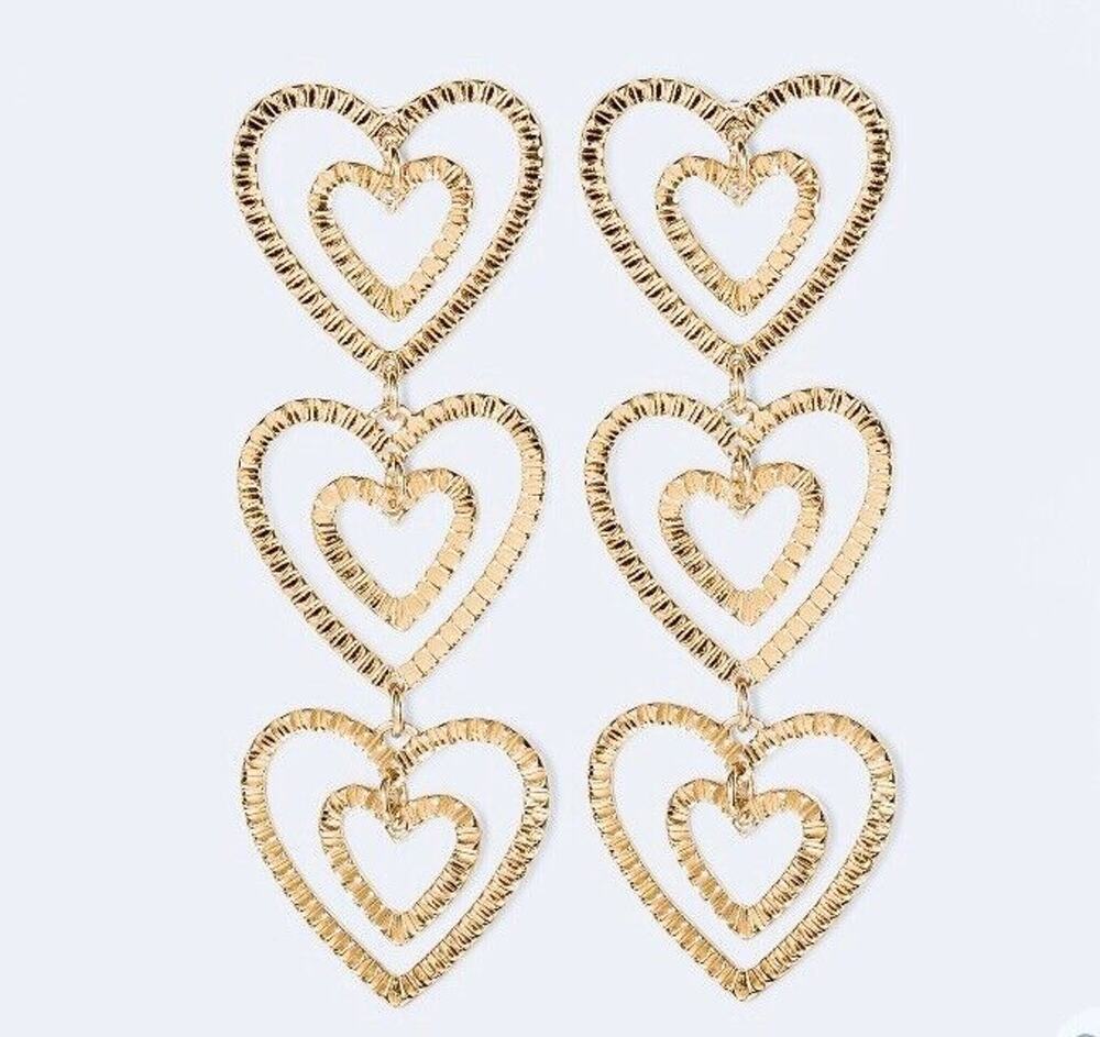 SUGARFIX by Baublebar Stacked Gold Heart Drop Earrings - Gold
